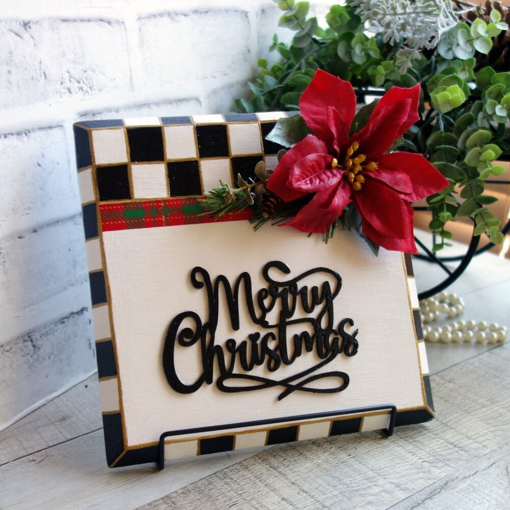 Rustic Checked Christmas Sign Mackenzie Inspired Buffalo Check Ornament